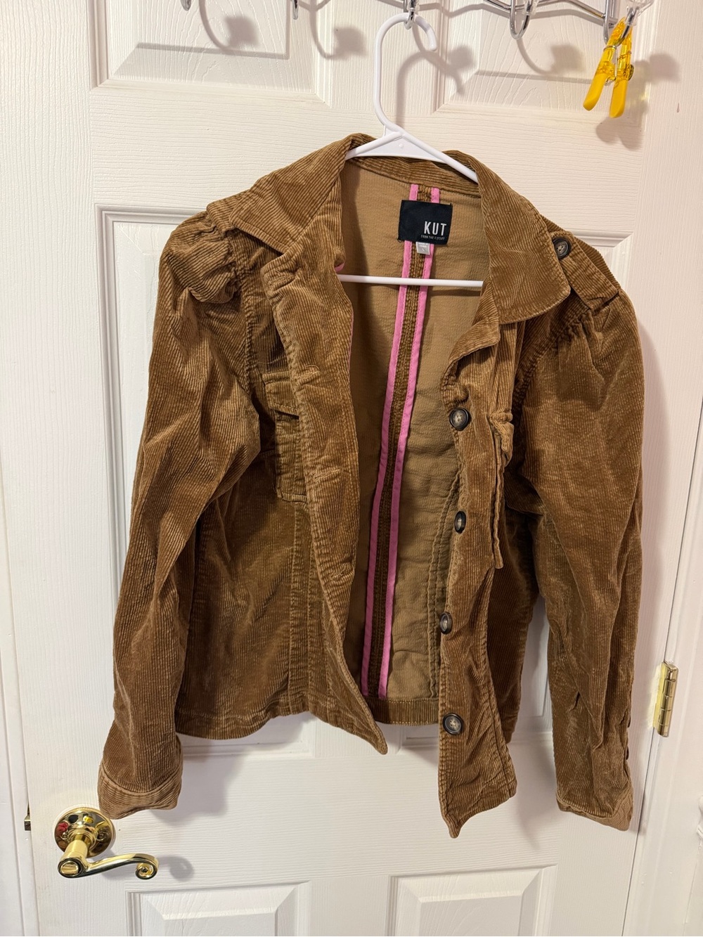 Kut from the Kloth Tan Corduroy Women's Jacket with Puff Shoulders
